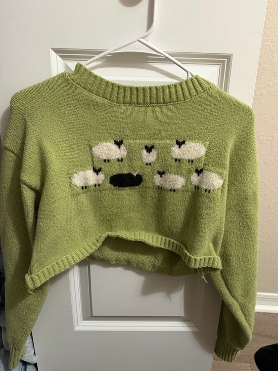 Cider Sweaters - Cider Lime Green Cropped Sheep Crewneck Sweater
